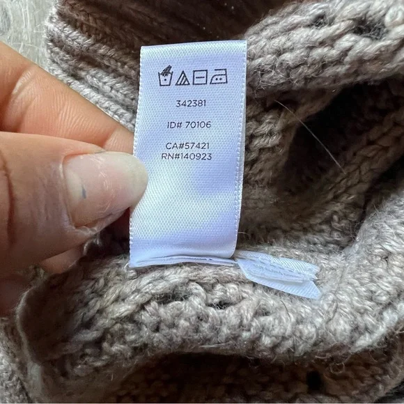 LOFT tan wool blend crochet pullover Long Sleeve sweater SZ  M - Picture 6 of 8